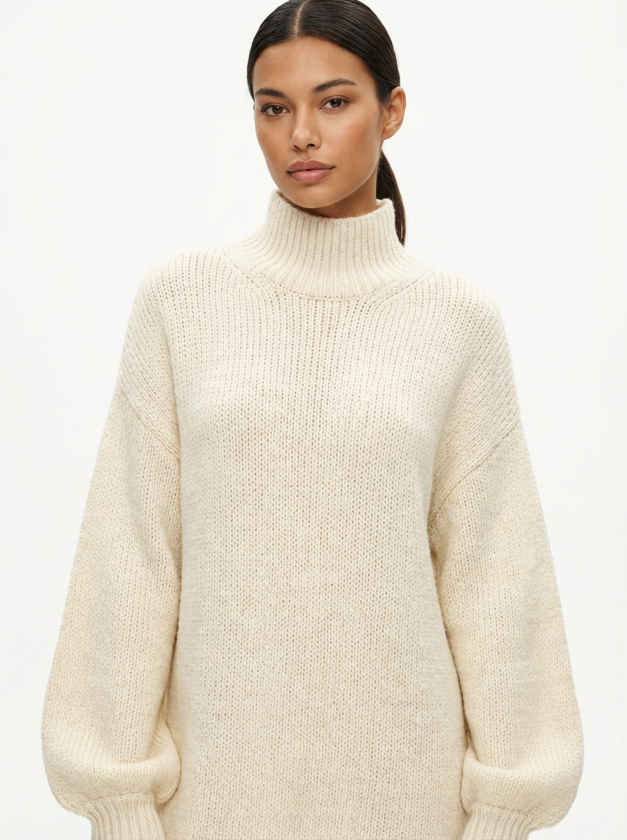 Mini Dress Women Loose Fit Long Sleeve Crew Neck Vintage Style