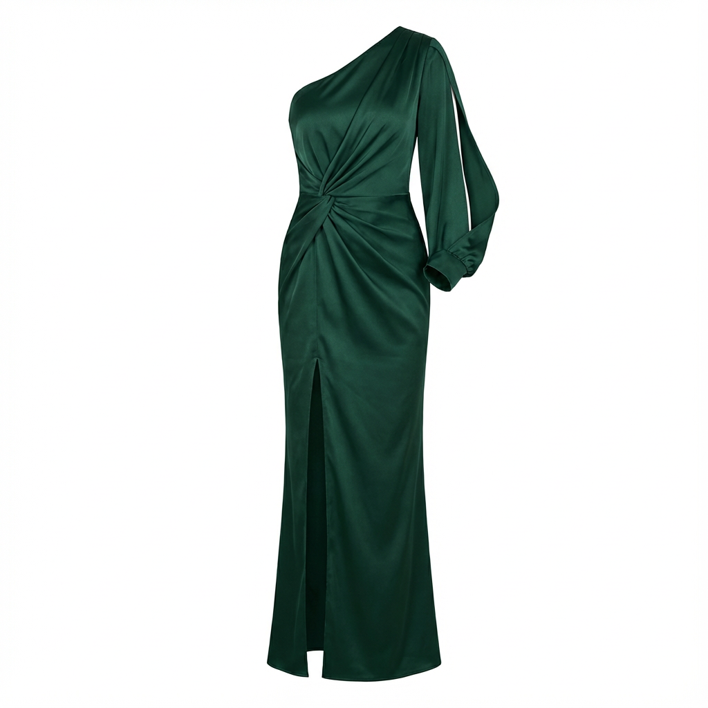 One-Shoulder Dress Women Draped Accent Front Split Classy Nights