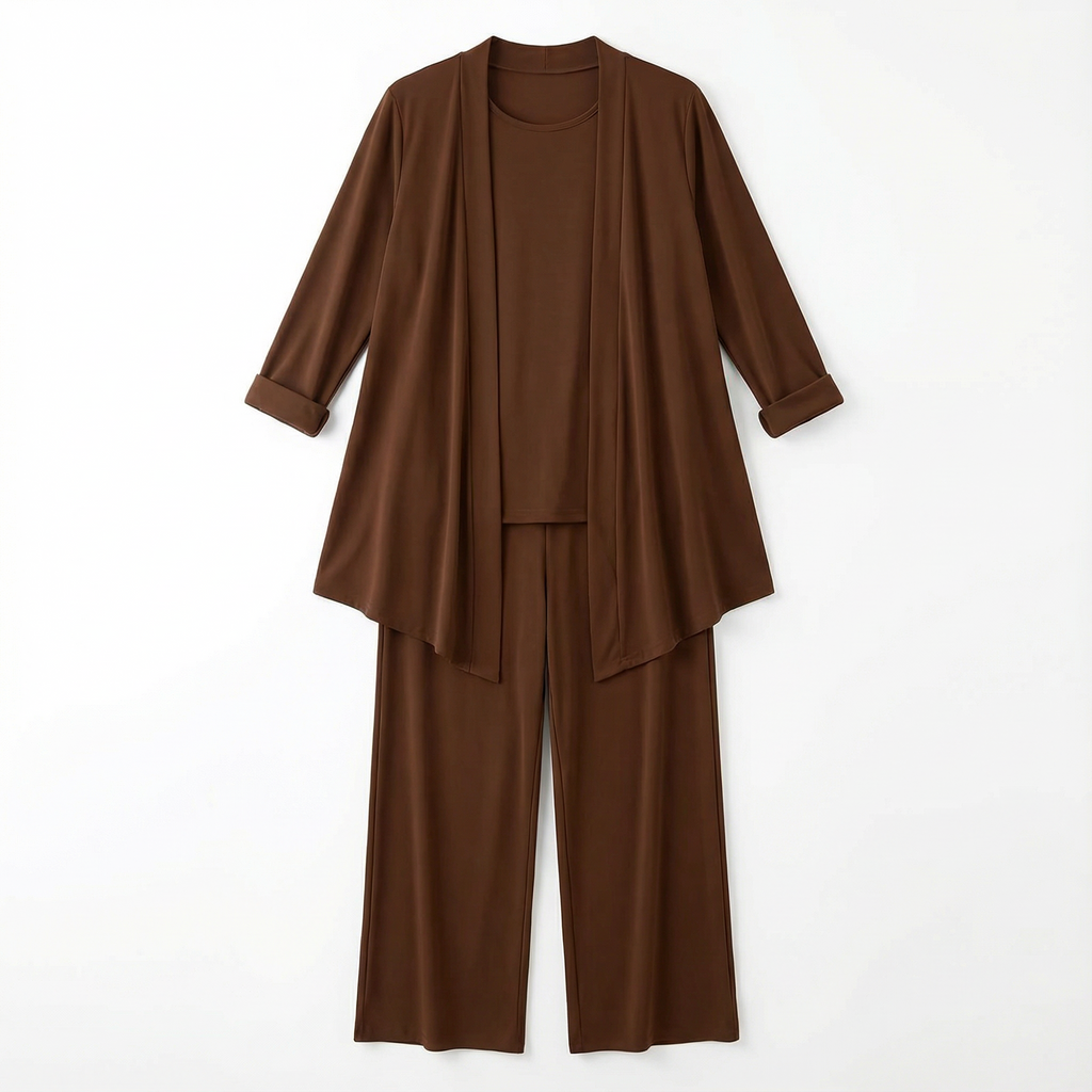 Three‑Piece Pantsuit Women Relaxed Fit Jacket Top & Trousers