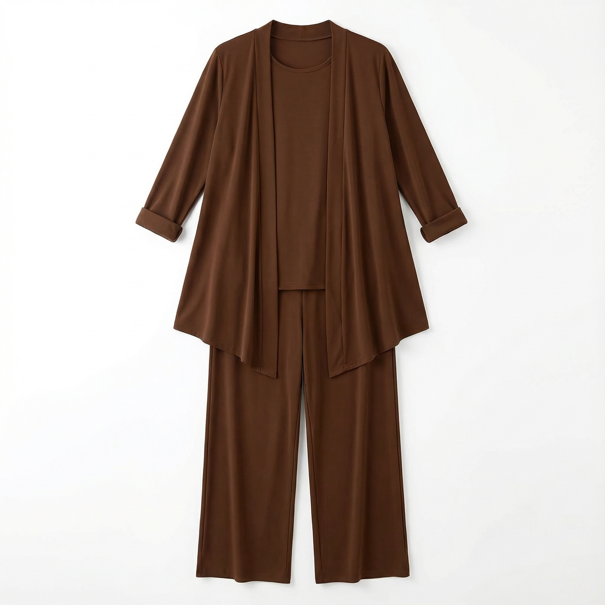 Three‑Piece Pantsuit Women Relaxed Fit Jacket Top & Trousers
