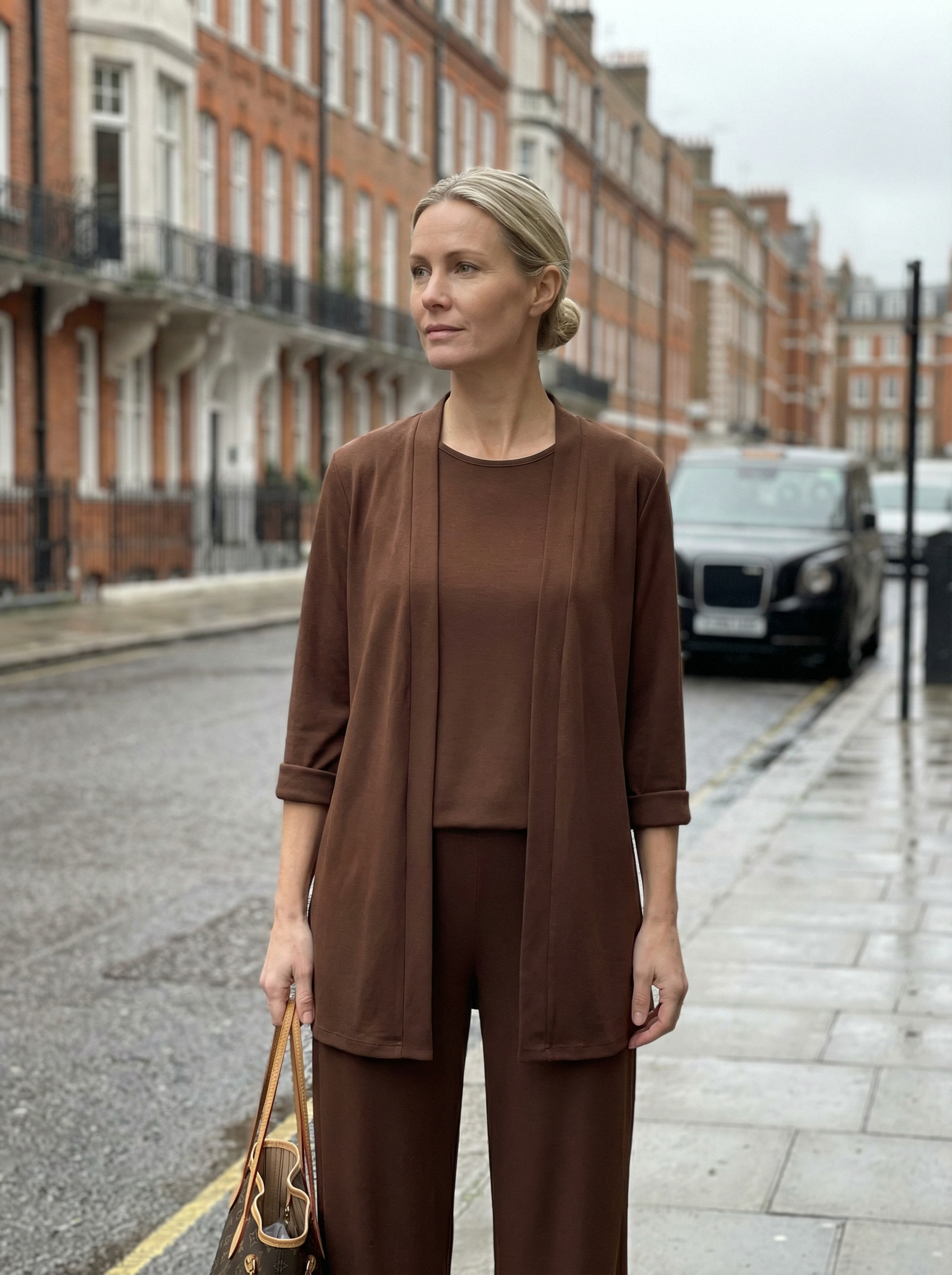 Three‑Piece Pantsuit Women Relaxed Fit Jacket Top & Trousers