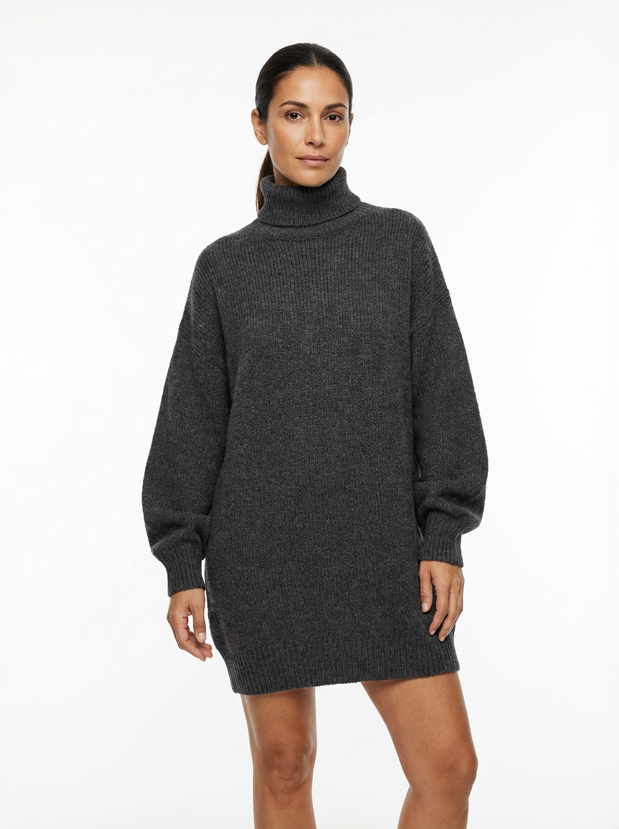 Mini Dress Women Loose Fit Long Sleeve Crew Neck Vintage Style