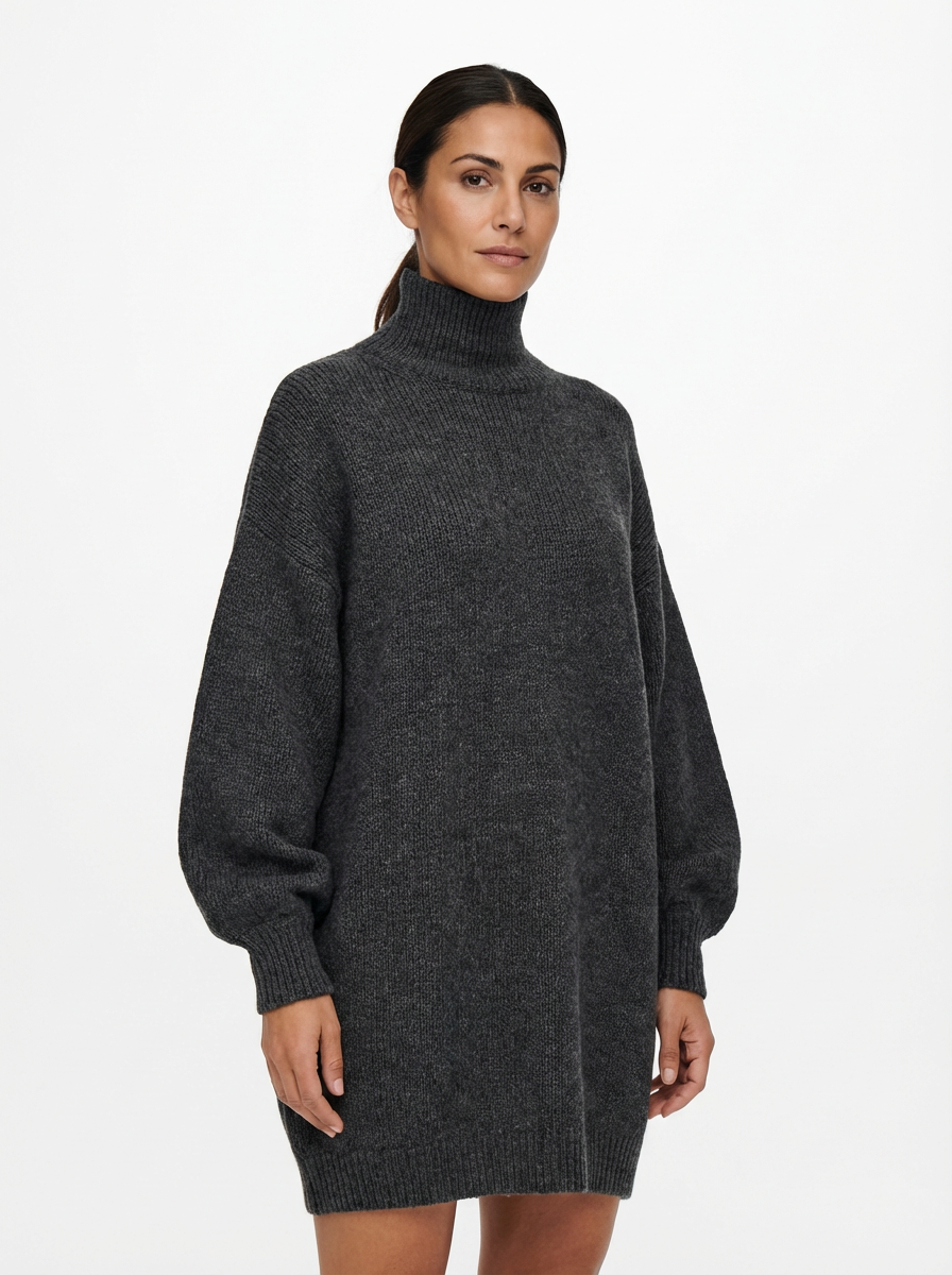 Mini Dress Women Loose Fit Long Sleeve Crew Neck Vintage Style