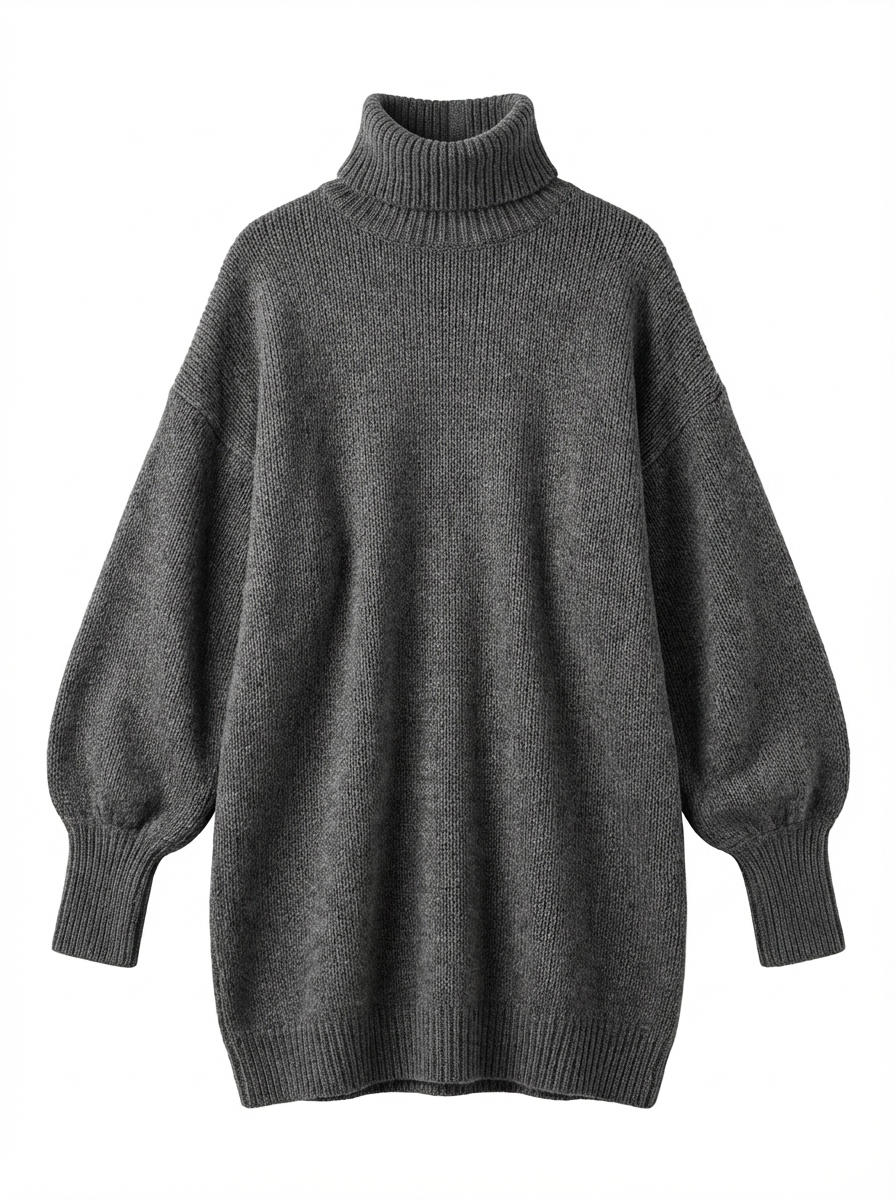 Mini Dress Women Loose Fit Long Sleeve Crew Neck Vintage Style