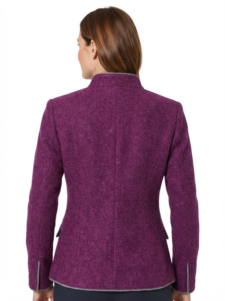 Blazer Women Tailored Waist Stand Collar Piped Detail