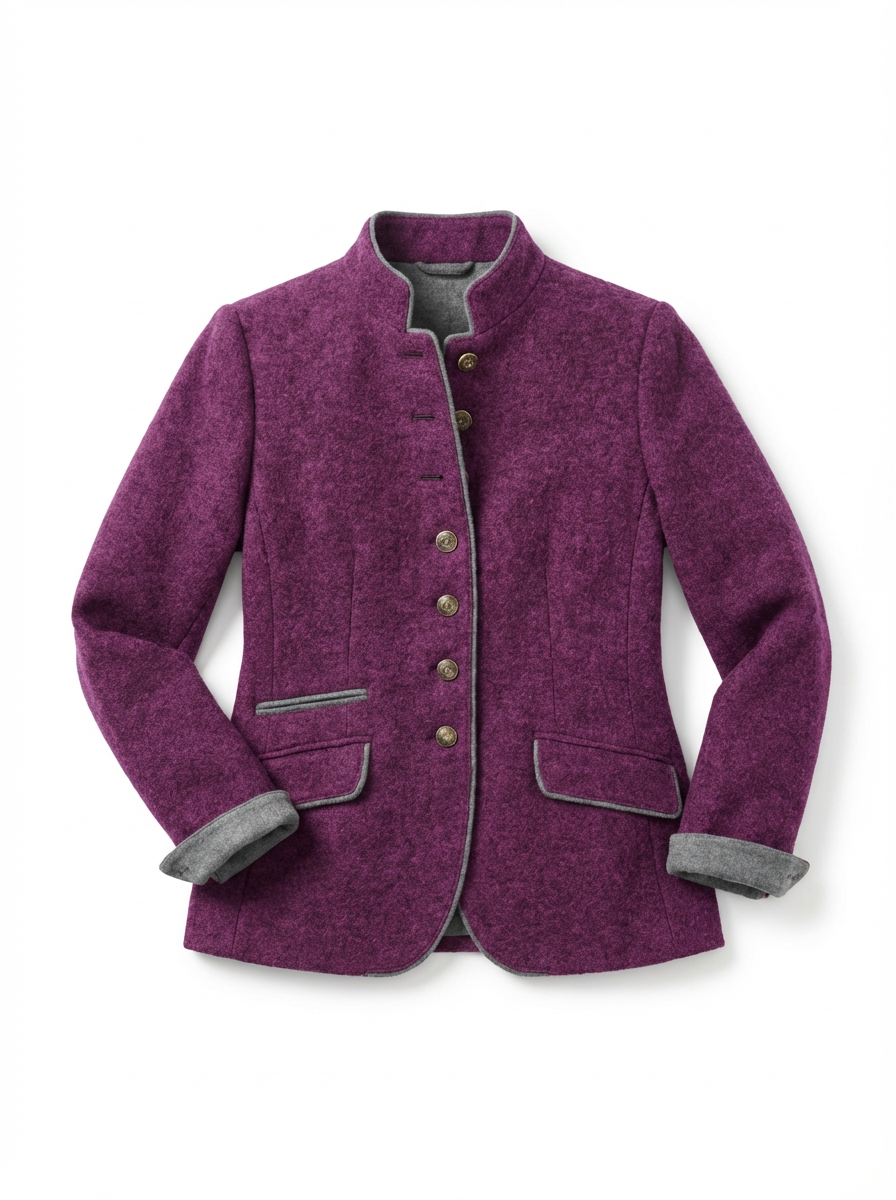 Blazer Women Tailored Waist Stand Collar Piped Detail