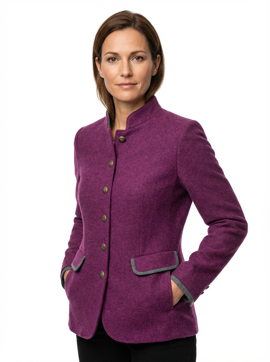 Blazer Women Tailored Waist Stand Collar Piped Detail