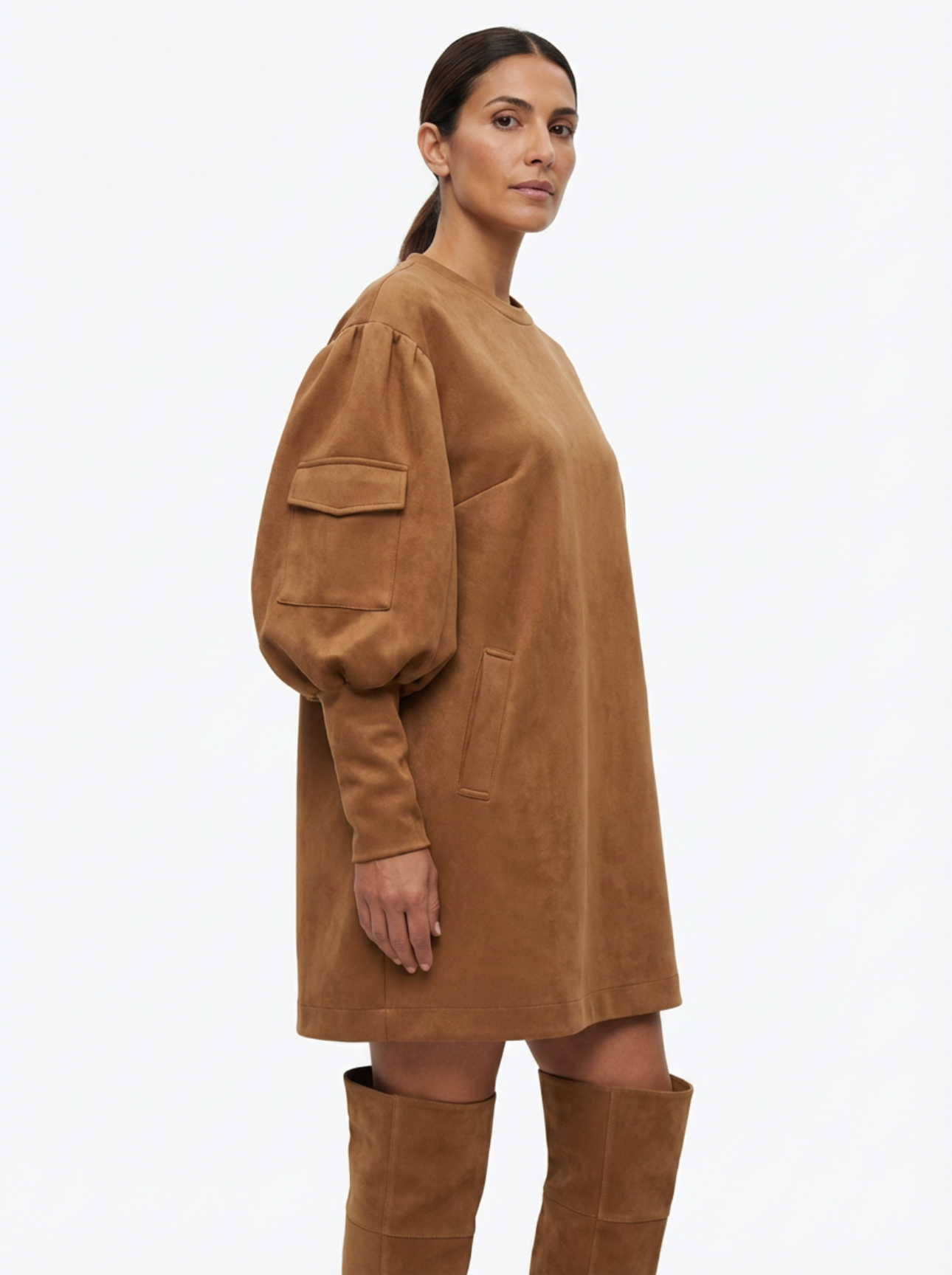 Mini Dress Women Loose Fit Turtleneck Long Sleeves Retro Style
