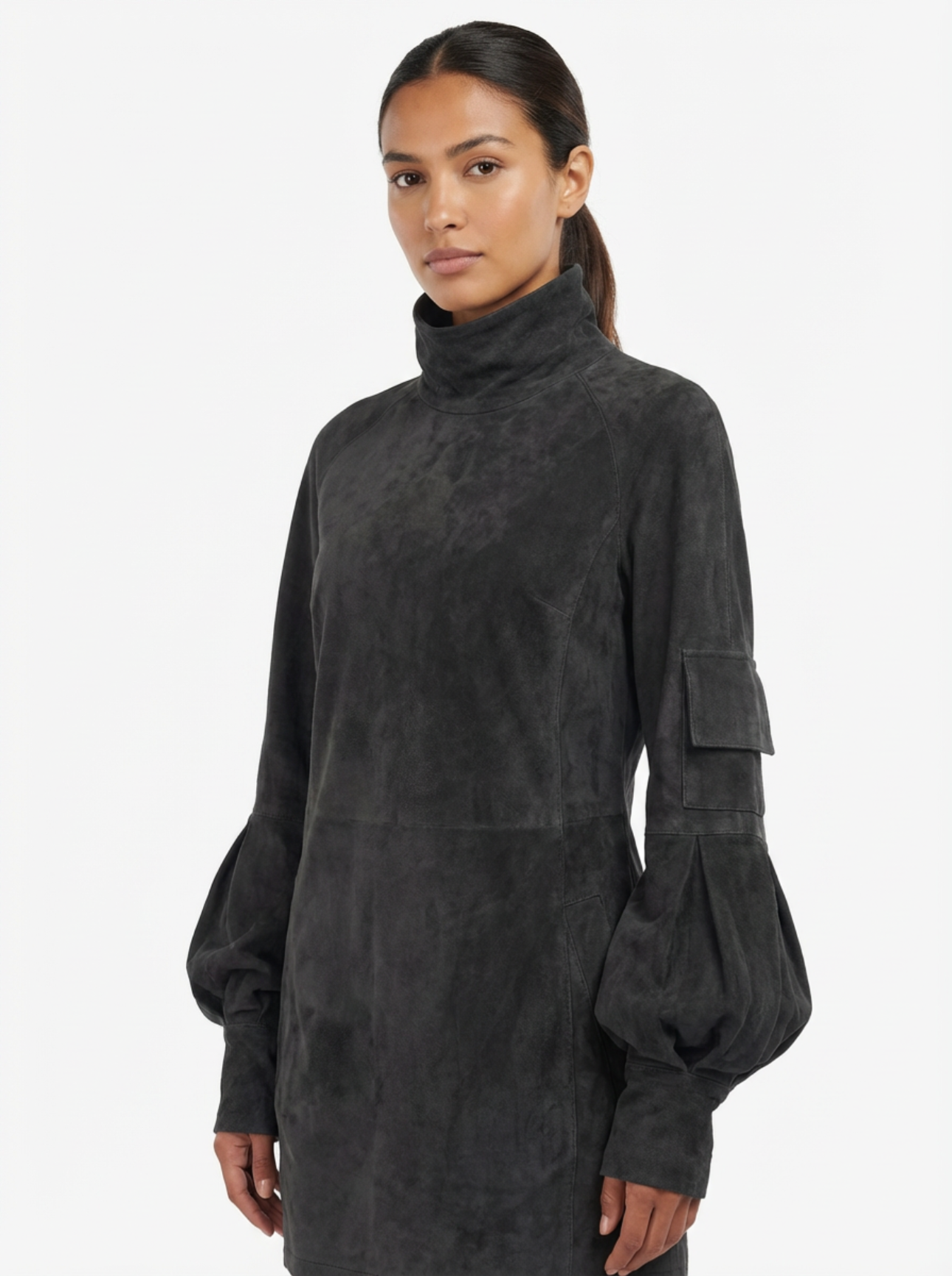 Mini Dress Women Loose Fit Turtleneck Long Sleeves Retro Style