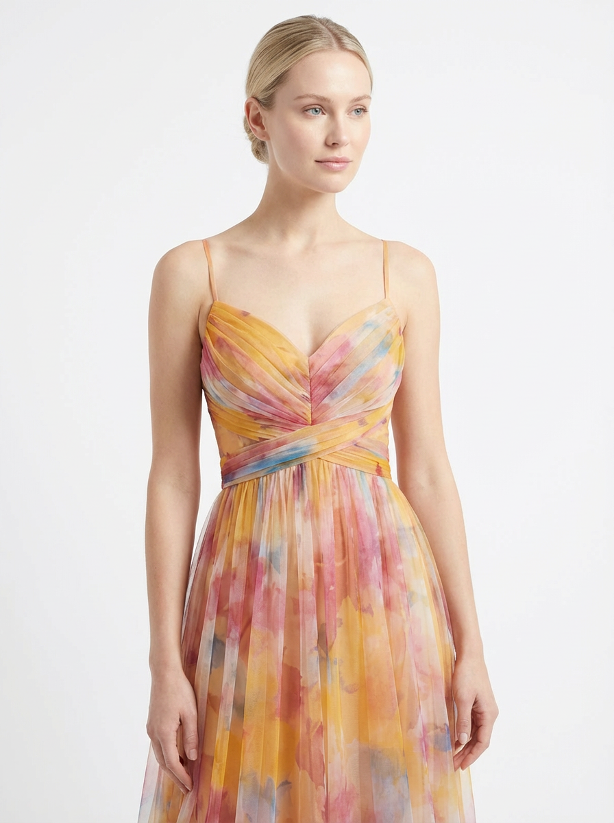 Maxi Dress Women Floral Pattern Tie-Front Waist Flowing Skirt
