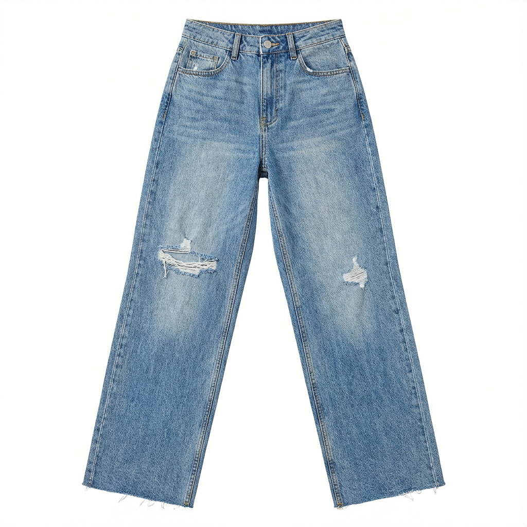 Jeans Women Wide-Leg High-Rise Distressed Style