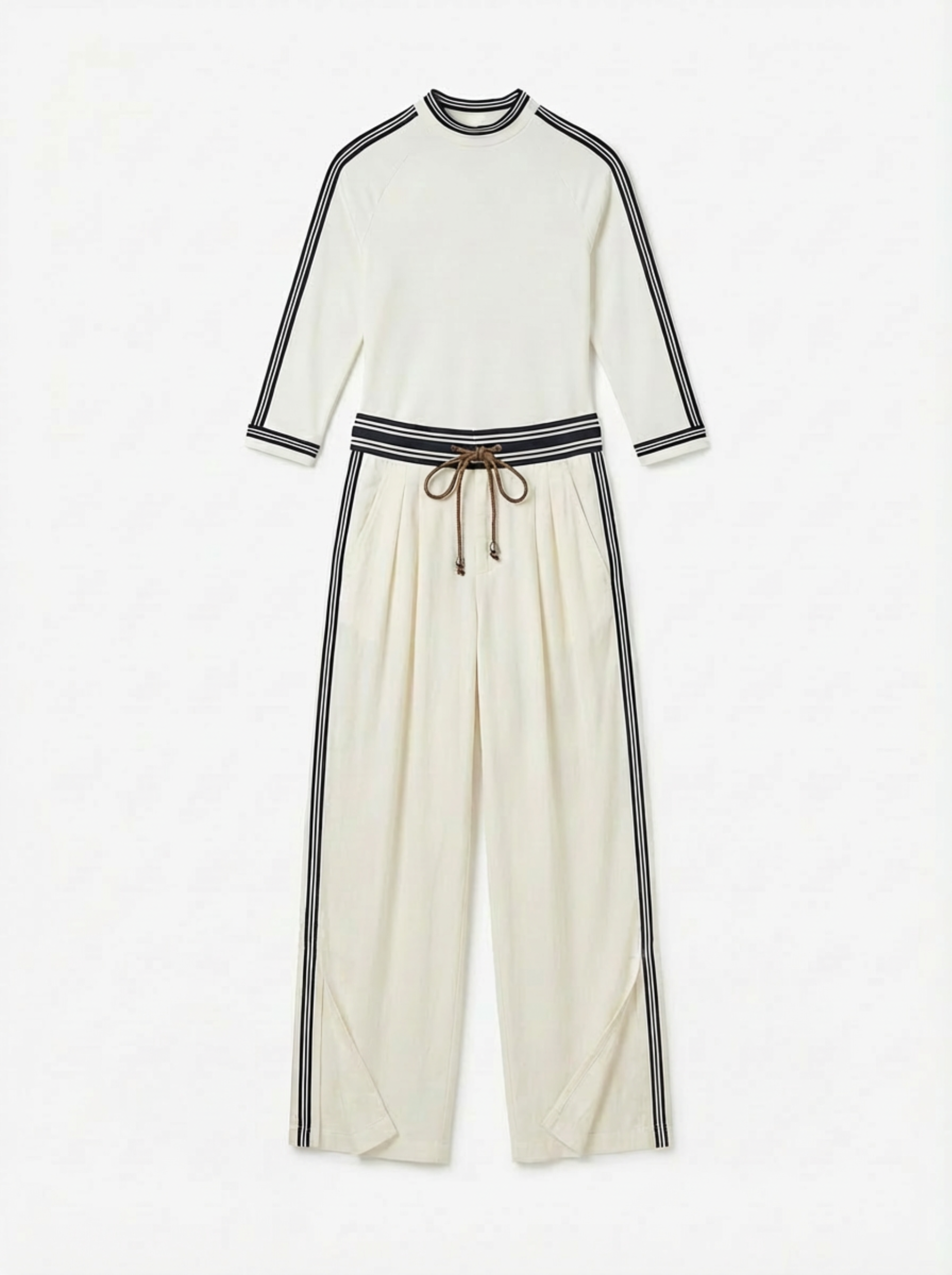 Two-Piece Set Women Long Sleeve Half-High Neck Top & Wide-Leg Pants