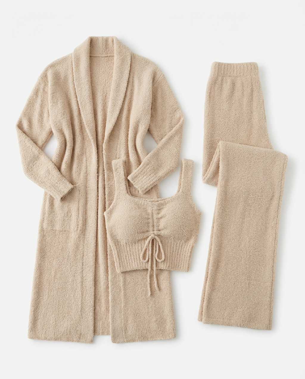 Pajama Set Women 3‑Piece Plush Homewear Set Jacket & Pants