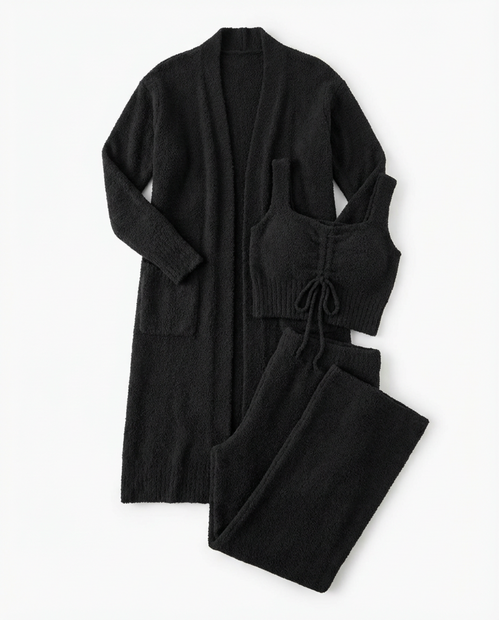 Pajama Set Women 3‑Piece Plush Homewear Set Jacket & Pants