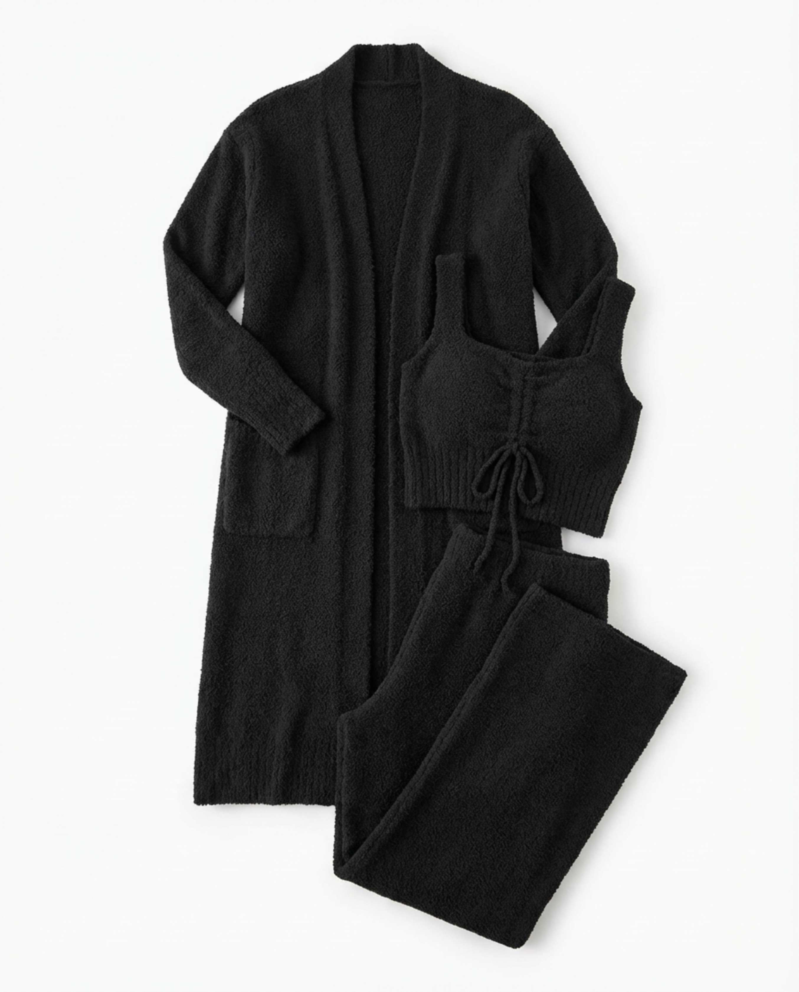 Pajama Set Women 3‑Piece Plush Homewear Set Jacket & Pants