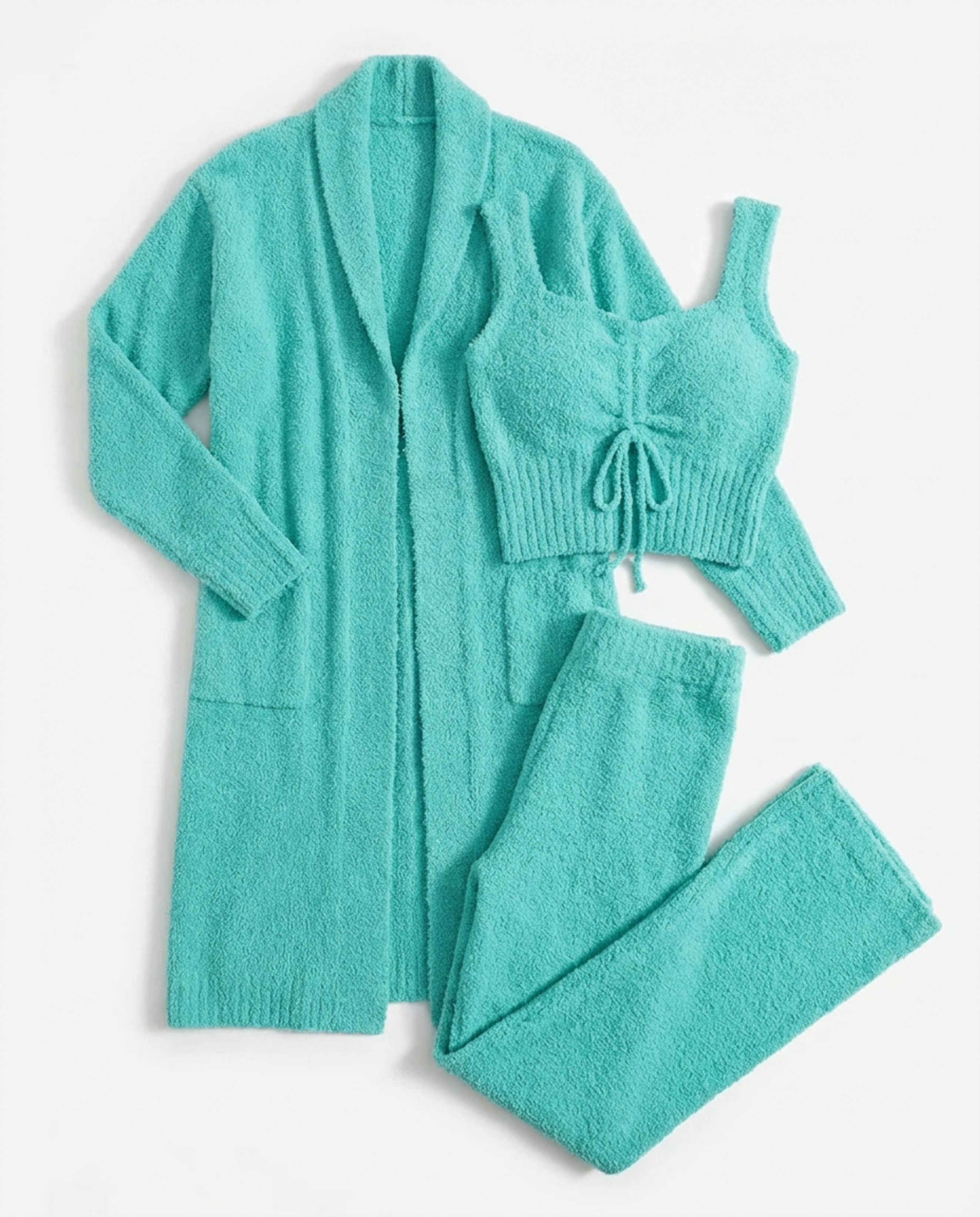 Pajama Set Women 3‑Piece Plush Homewear Set Jacket & Pants