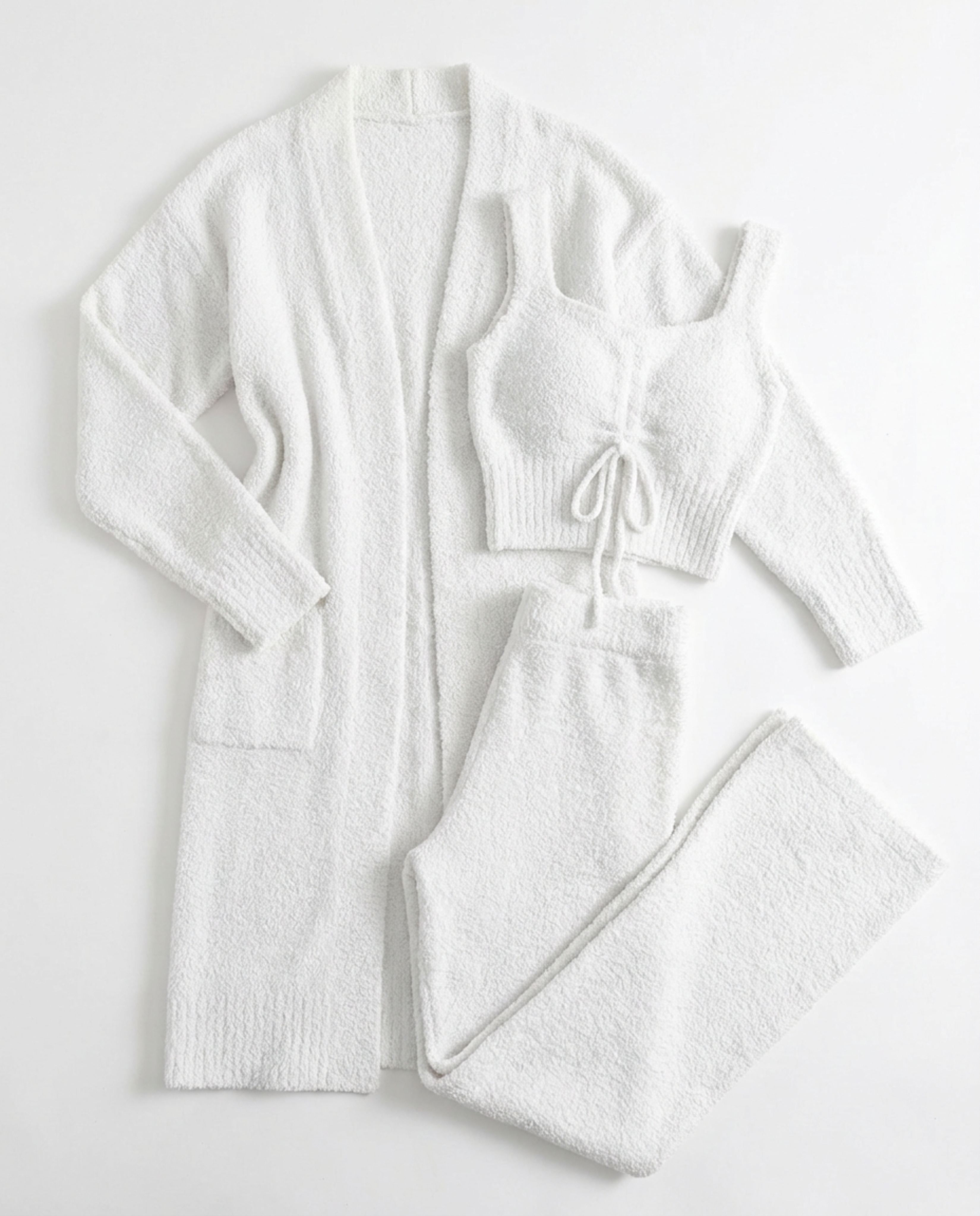Pajama Set Women 3‑Piece Plush Homewear Set Jacket & Pants