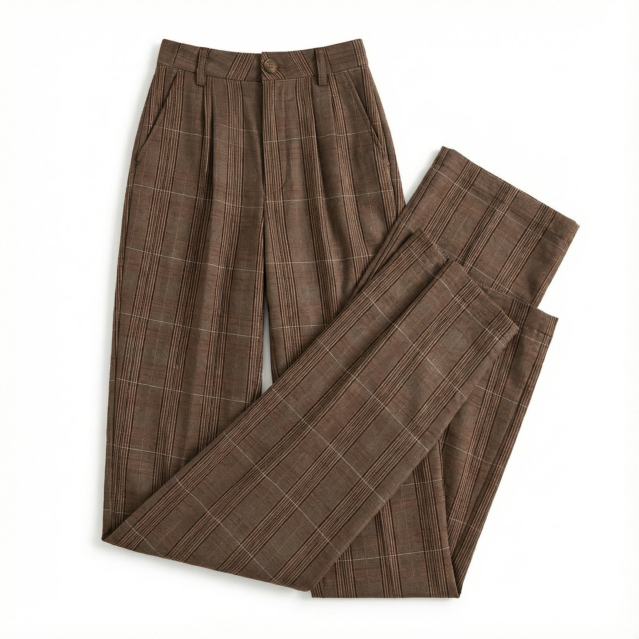 Pants Women Straight-Leg High-Rise Plaid Pattern