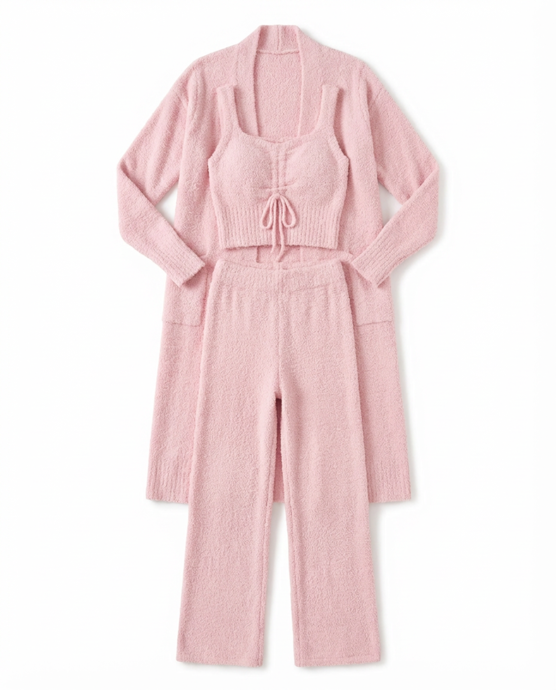 Pajama Set Women 3‑Piece Plush Homewear Set Jacket & Pants