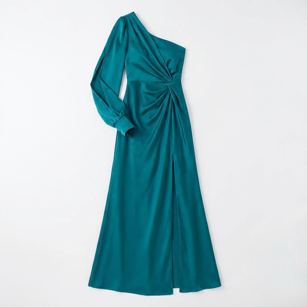 One-Shoulder Dress Women Draped Accent Front Split Classy Nights