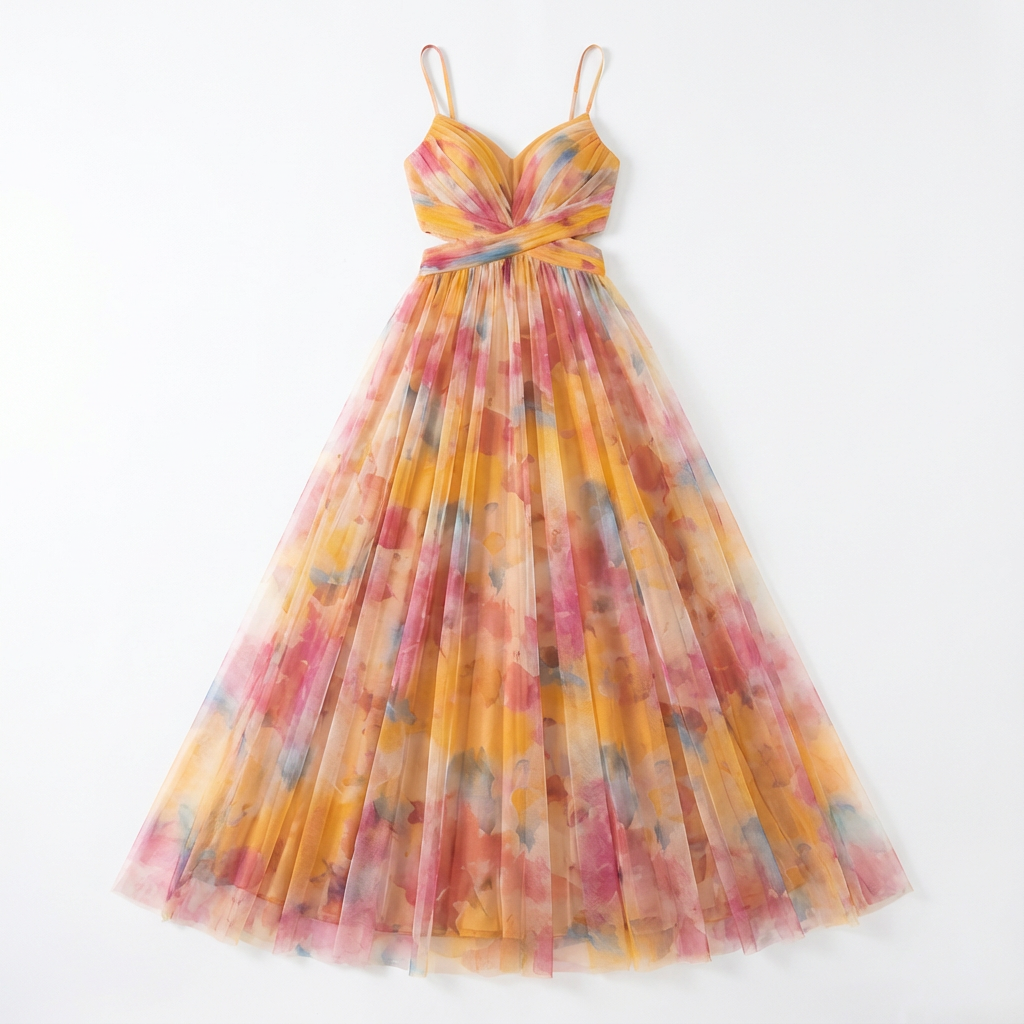 Maxi Dress Women Floral Pattern Tie-Front Waist Flowing Skirt