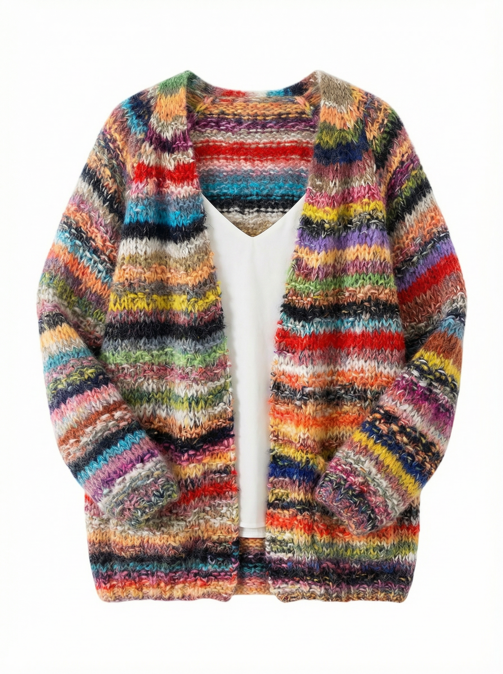Cardigan Women Open Front Contrast Stripes