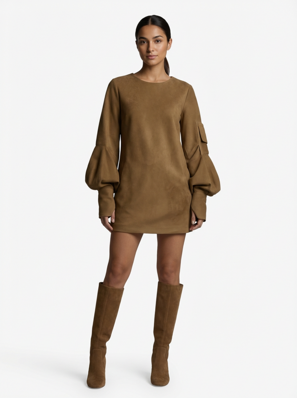 Mini Dress Women Loose Fit Turtleneck Long Sleeves Retro Style