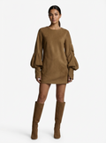Mini Dress Women Loose Fit Turtleneck Long Sleeves Retro Style