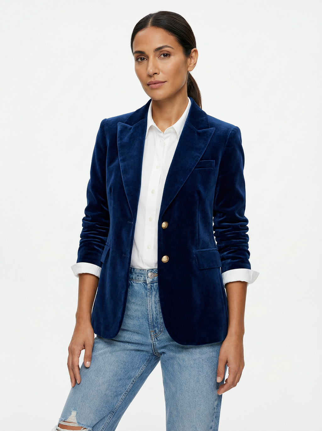 Blazer Women Tailored Fit Classic Lapel Gold Button Details