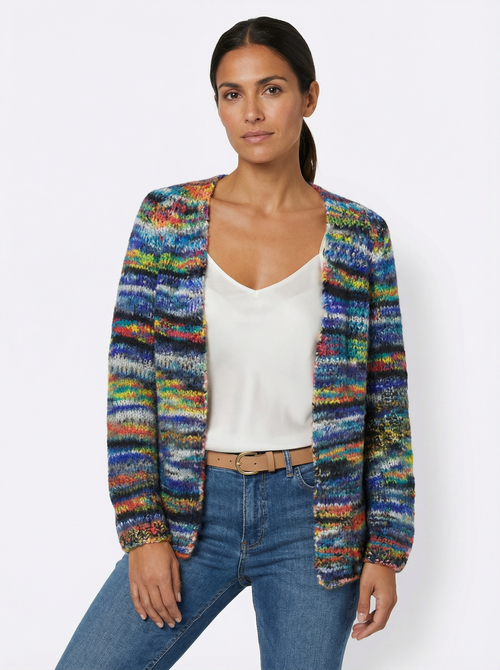 Cardigan Women Open Front Contrast Stripes