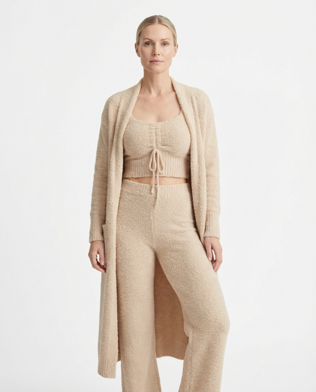 Pajama Set Women 3‑Piece Plush Homewear Set Jacket & Pants