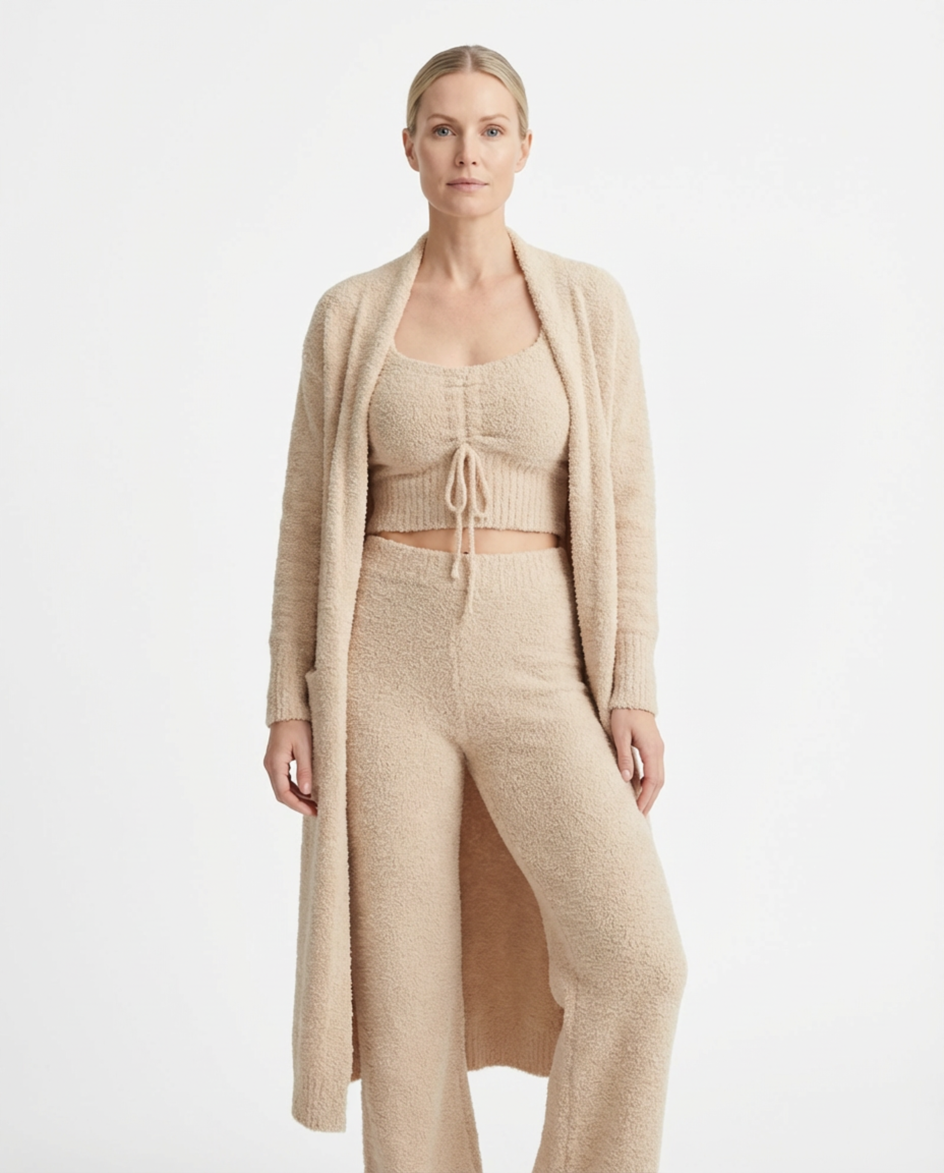 Pajama Set Women 3‑Piece Plush Homewear Set Jacket & Pants