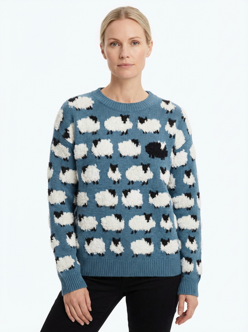 All‑Over Sheep Print Sweater Women Regular Fit