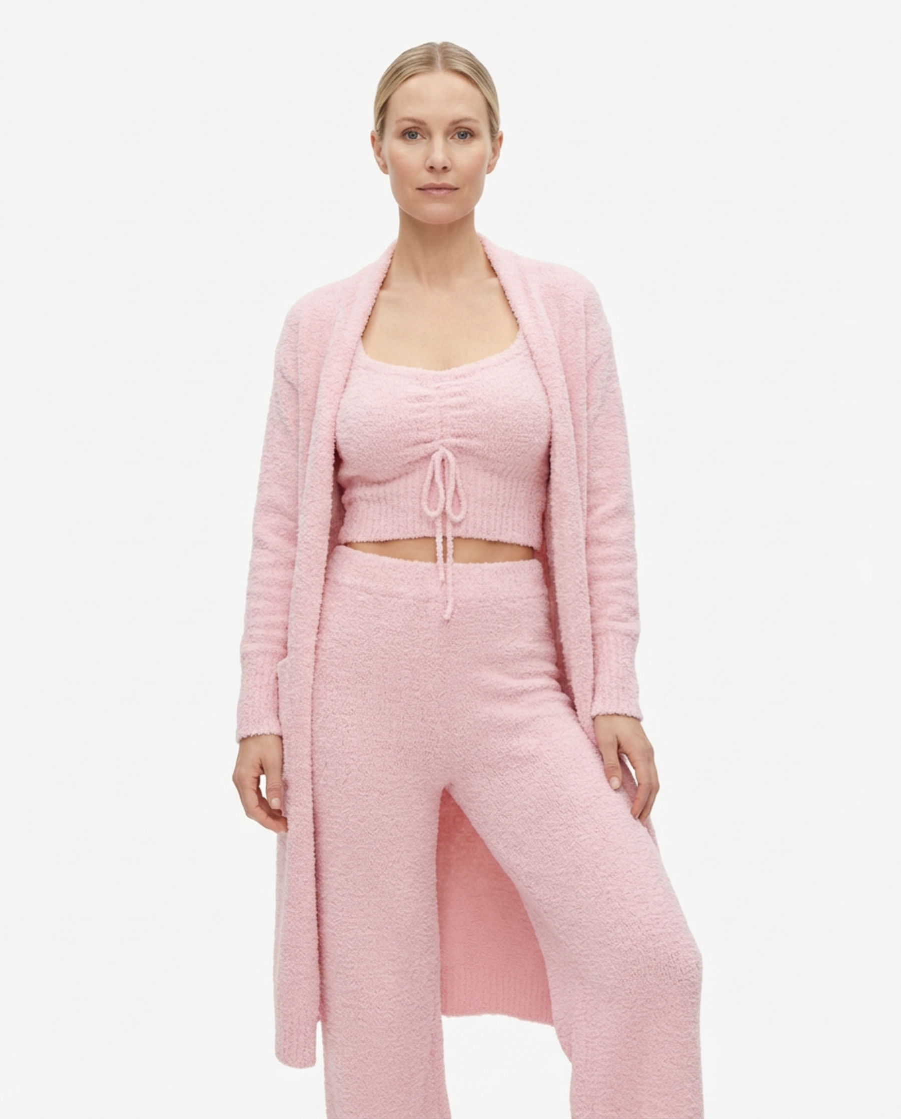 Pajama Set Women 3‑Piece Plush Homewear Set Jacket & Pants
