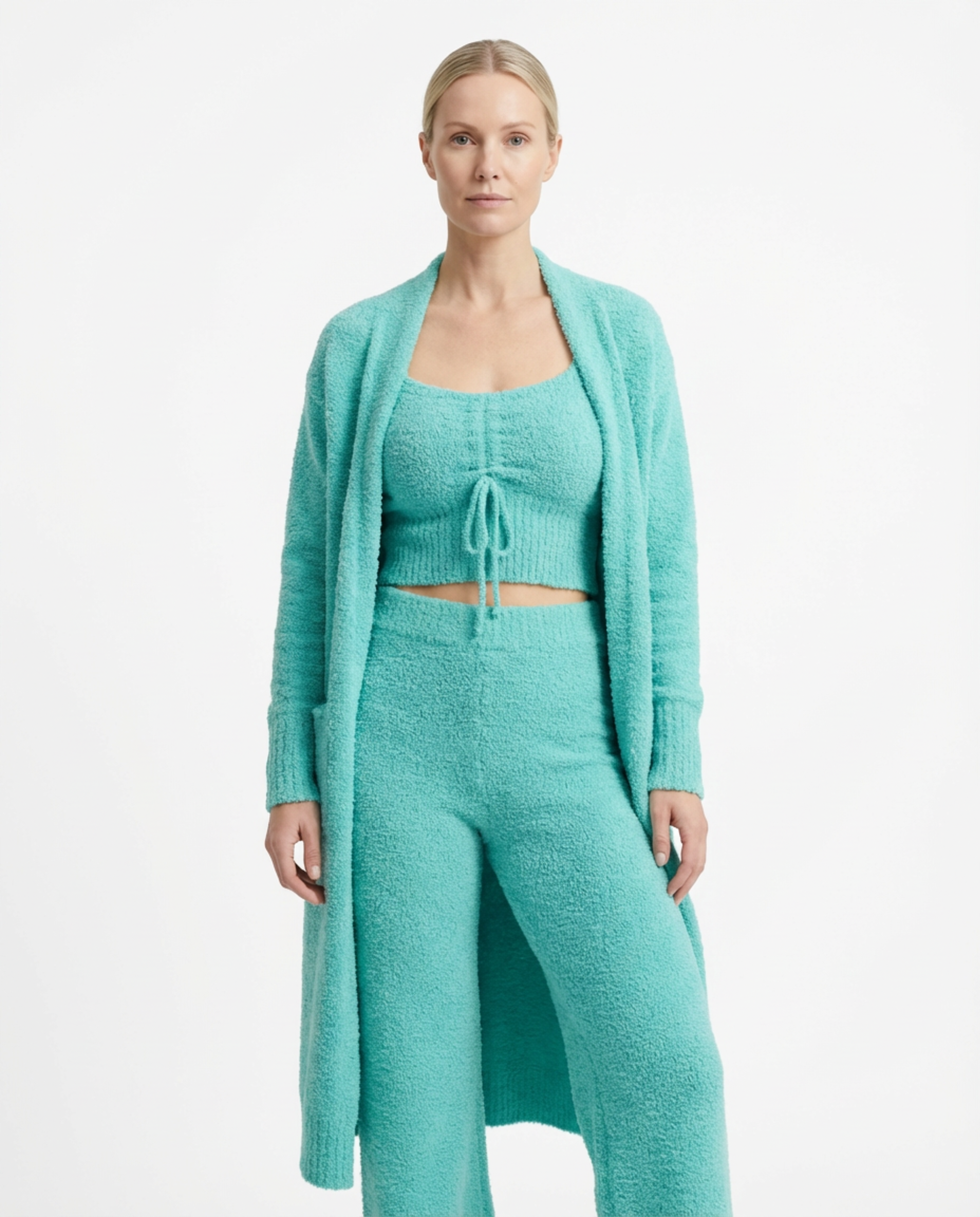 Pajama Set Women 3‑Piece Plush Homewear Set Jacket & Pants