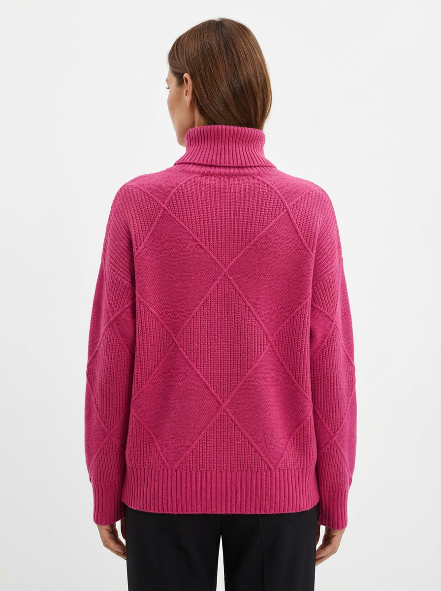 Sweater Women Ribbed Diamond Knit Relaxed Fit Turtleneck