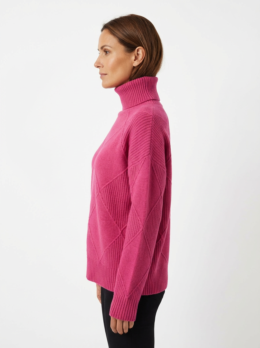 Sweater Women Ribbed Diamond Knit Relaxed Fit Turtleneck
