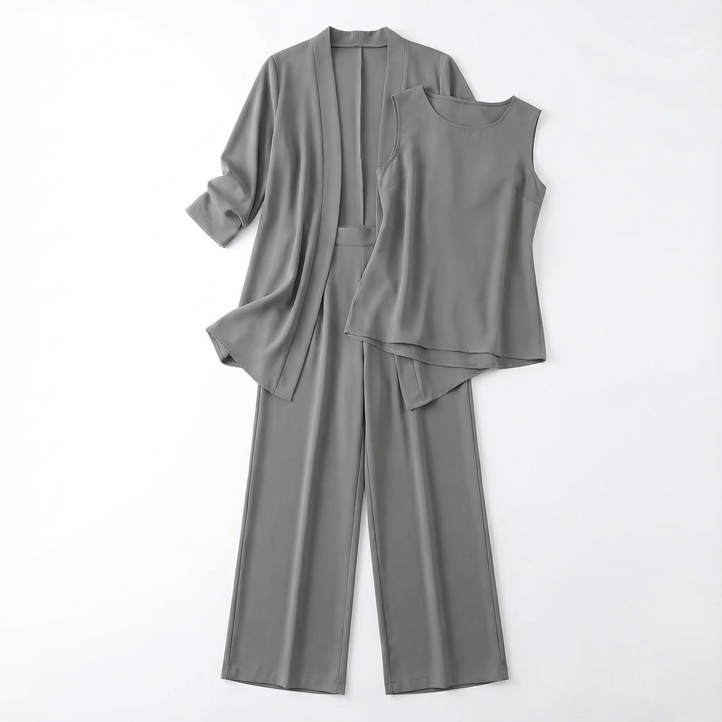 Three‑Piece Pantsuit Women Relaxed Fit Jacket Top & Trousers