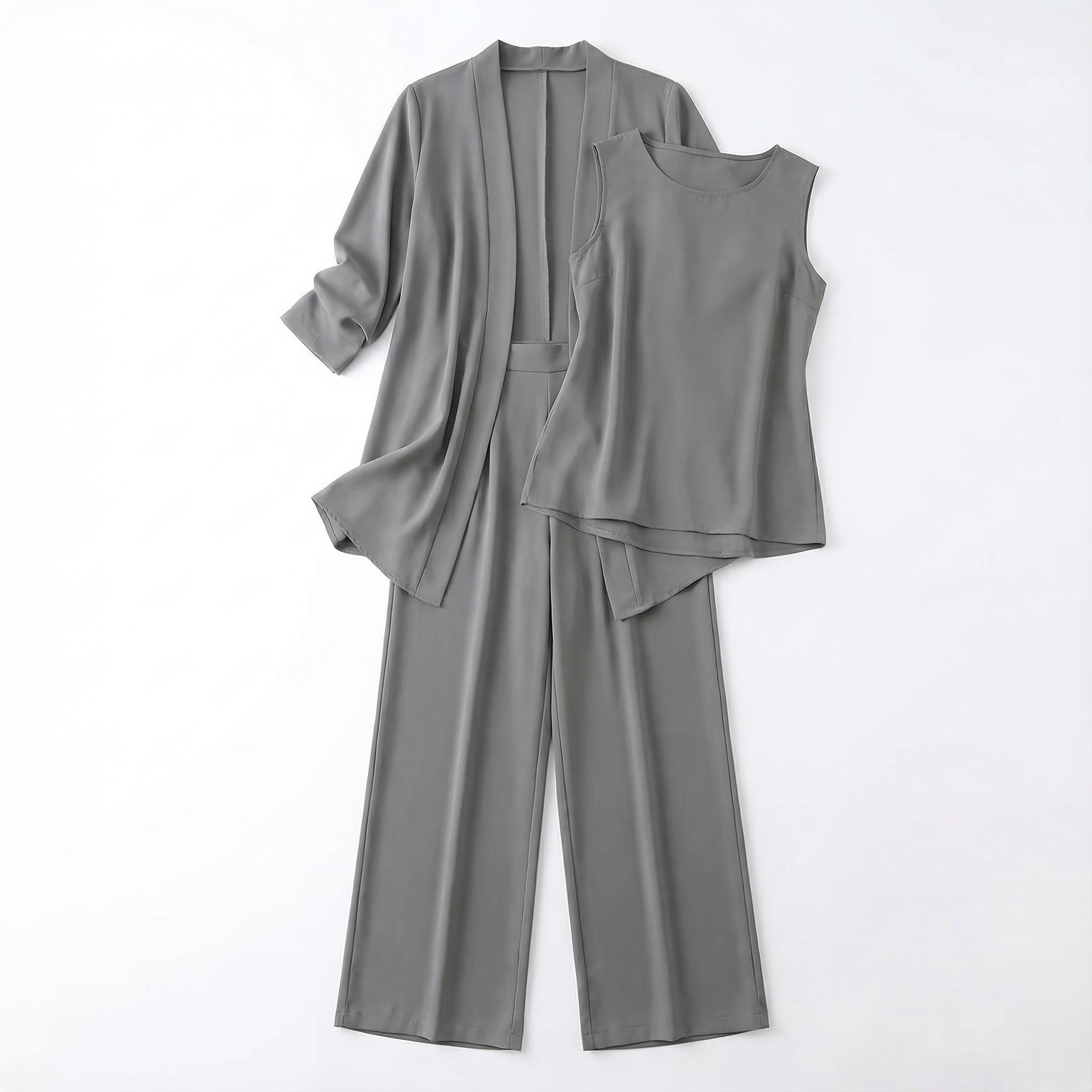 Three‑Piece Pantsuit Women Relaxed Fit Jacket Top & Trousers