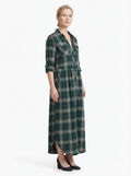 Maxi Dress Women Plaid Shirt Style Lapel Collar Single Breasted Long Sleeve