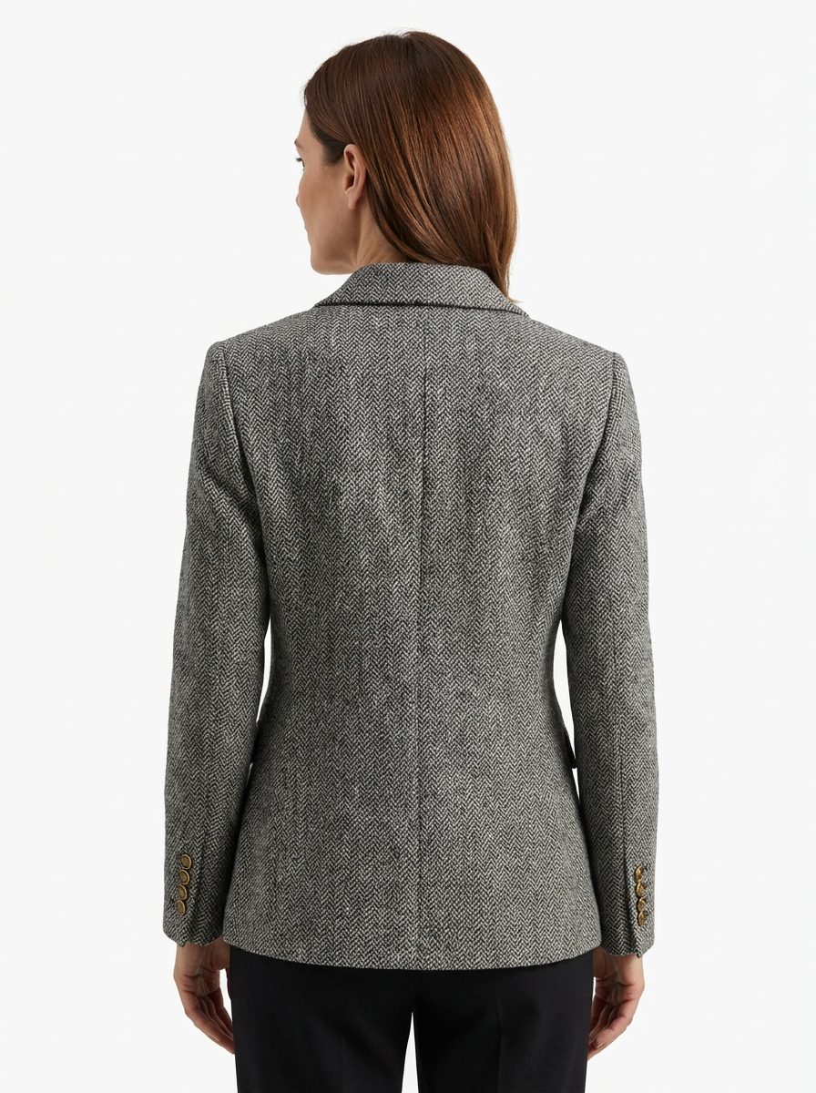 Blazer Women Tailored Waist Stand Collar Piped Detail