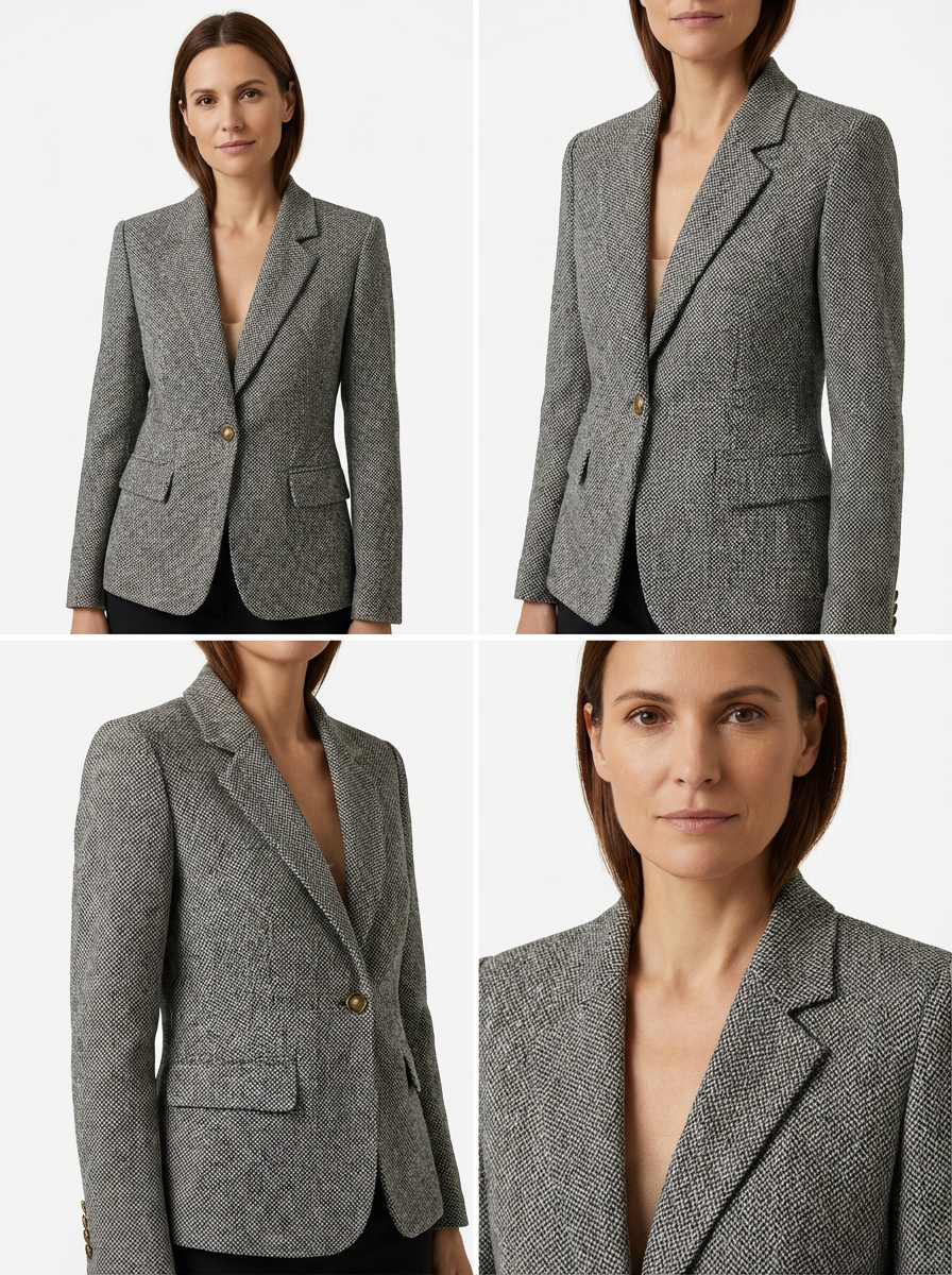 Blazer Women Tailored Waist Stand Collar Piped Detail