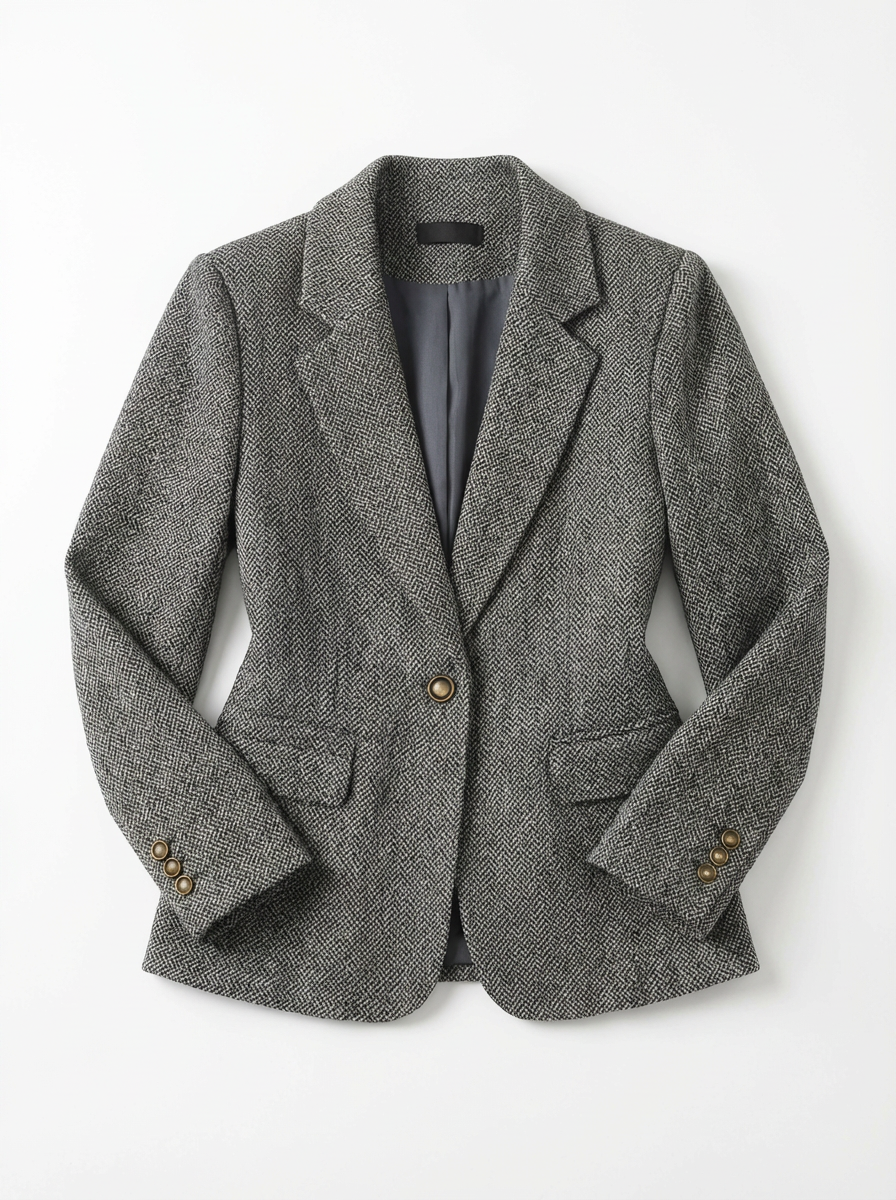 Blazer Women Tailored Waist Stand Collar Piped Detail
