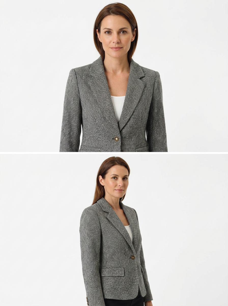 Blazer Women Tailored Waist Stand Collar Piped Detail