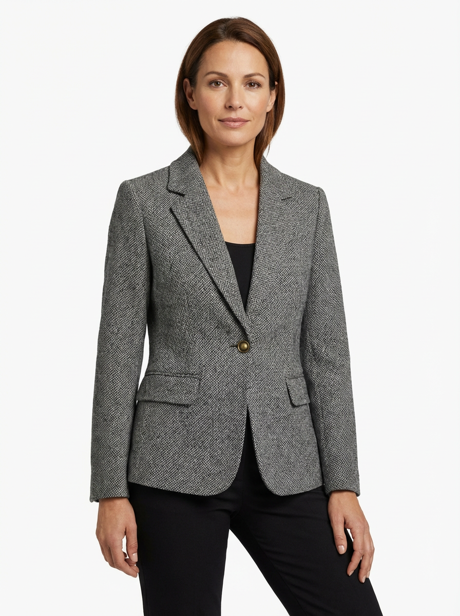 Blazer Women Tailored Waist Stand Collar Piped Detail
