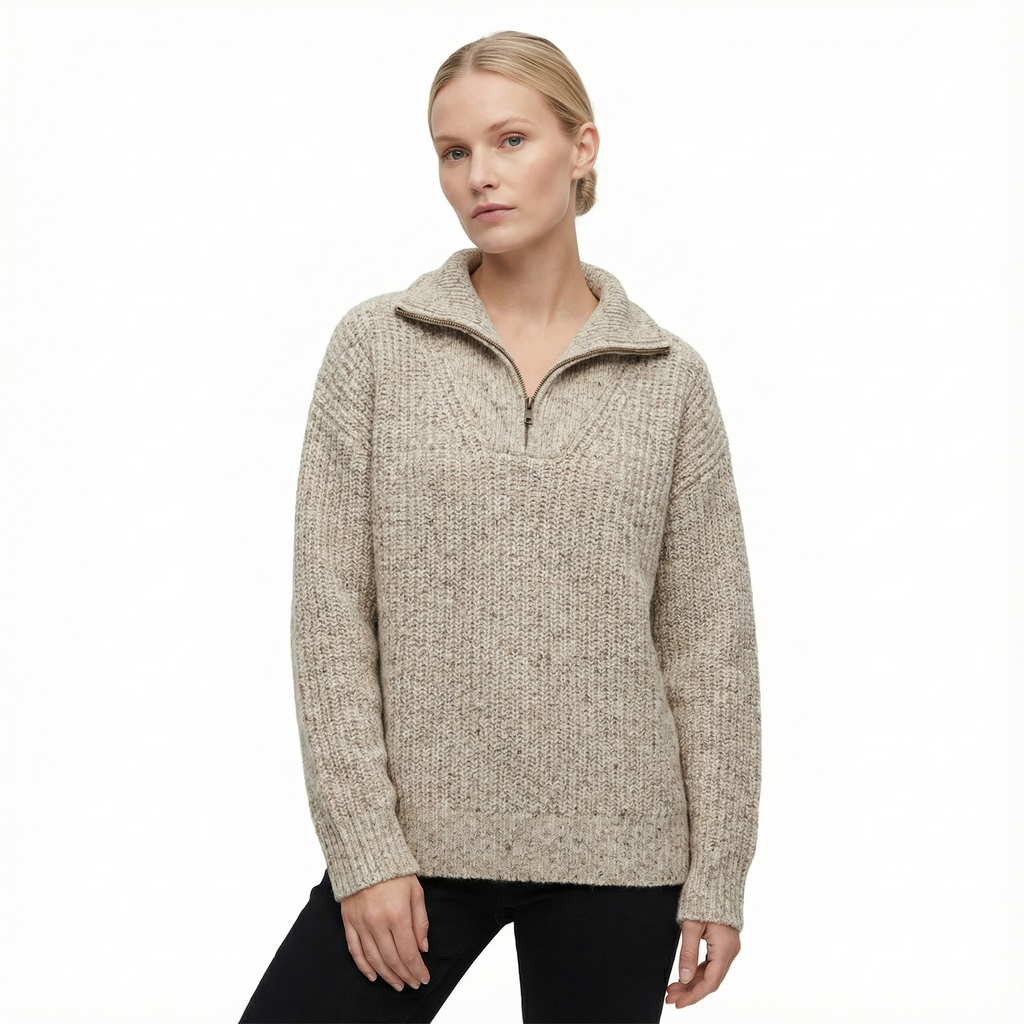 Sweater Women Half-Zip Neck Long Sleeve