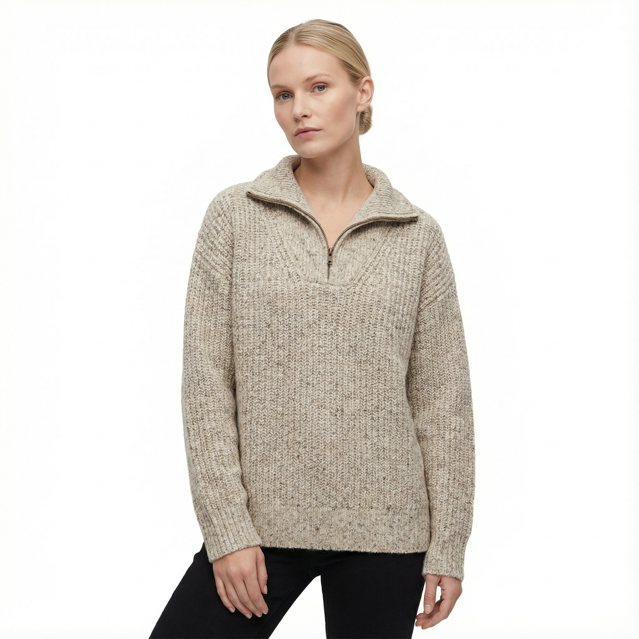 Sweater Women Half-Zip Neck Long Sleeve