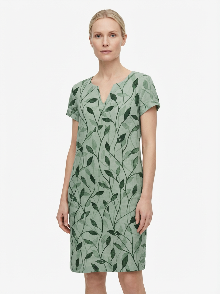 Summer Dress Women V-Neck Short Sleeve A-Line