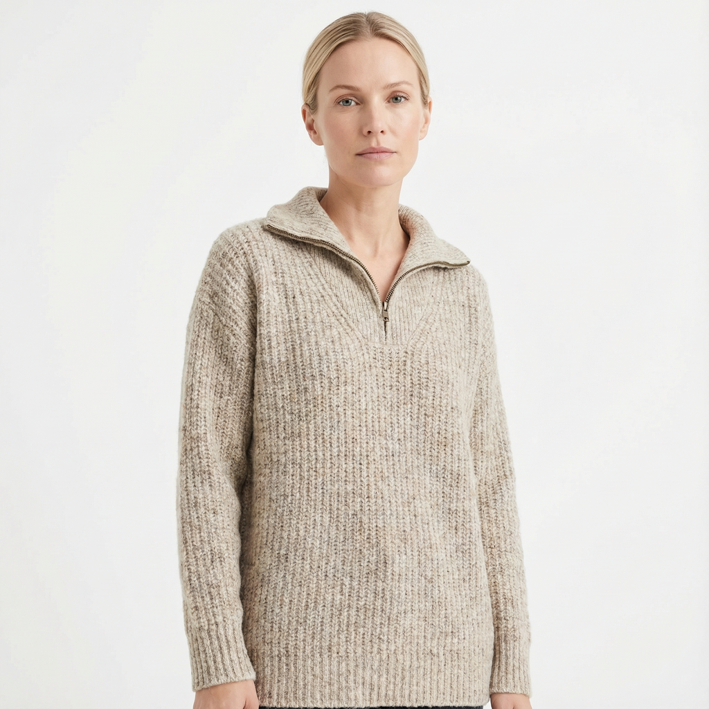Sweater Women Half-Zip Neck Long Sleeve