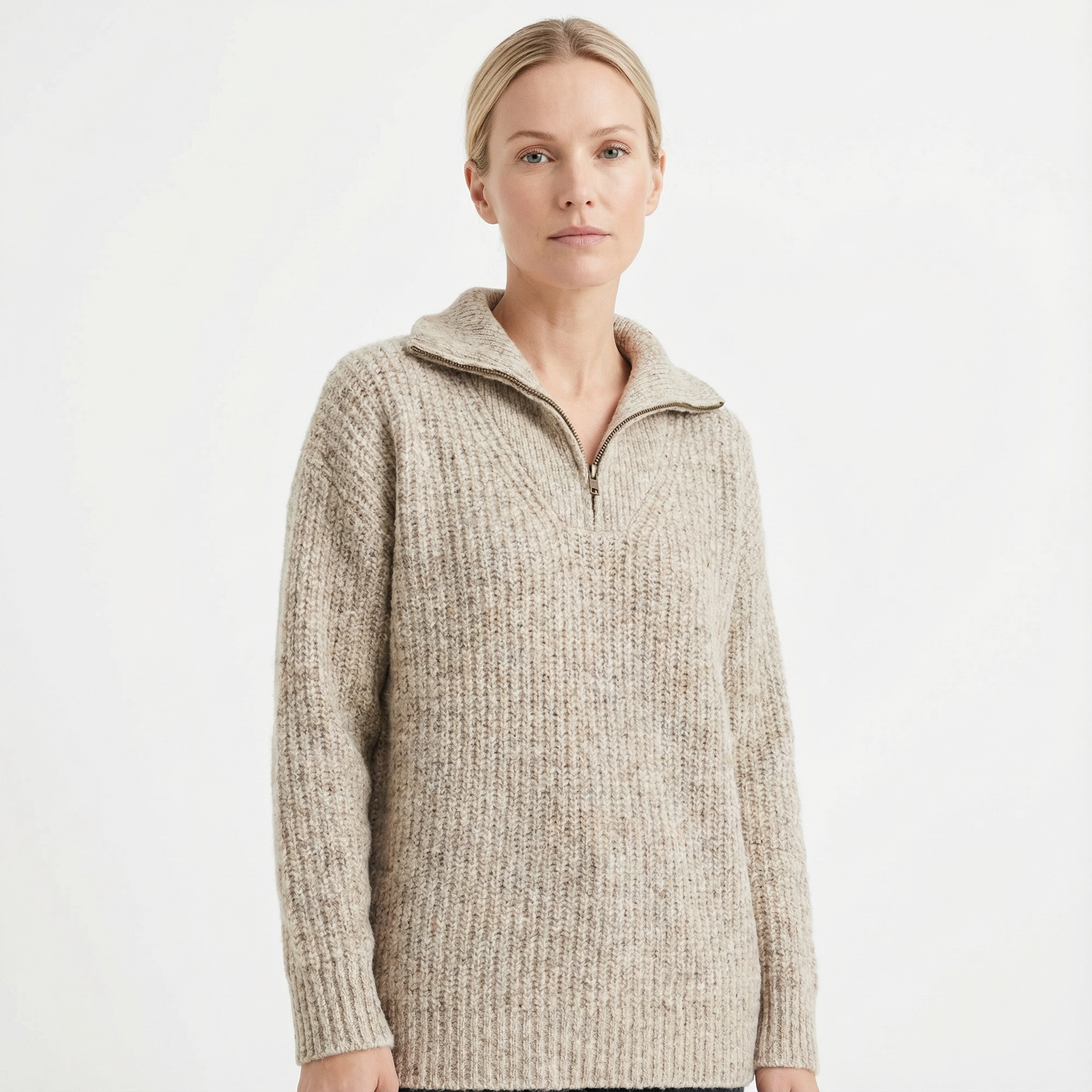 Sweater Women Half-Zip Neck Long Sleeve
